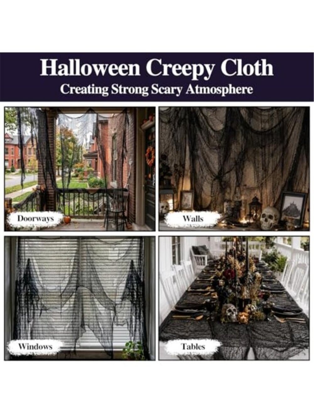 Halloween Black Creepy Cloth 80 × 200 Inch Giant Spooky Cheesecloth Halloween - Picture 6 of 6